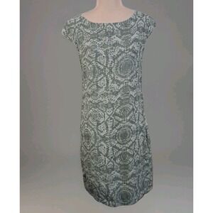 Lina Tomei Women's 100% Linen Italian Palma Dress Green Cap Sleeve Crew Neck S